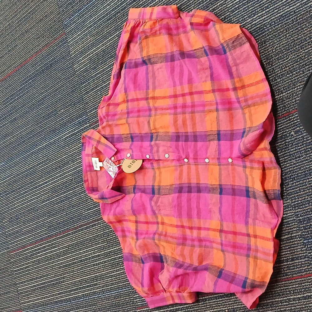 NWT BiBi Button Up Dolman Sleeve Fuchsia Plaid Plaid Shirt XL - Picture 3 of 6